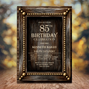 Invitation Fête d'anniversaire 85 ans en Bois Rustique