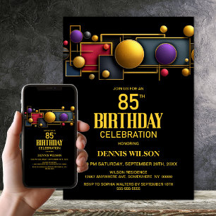 Invitation Fête d'anniversaire 85 ans géométrique colorée