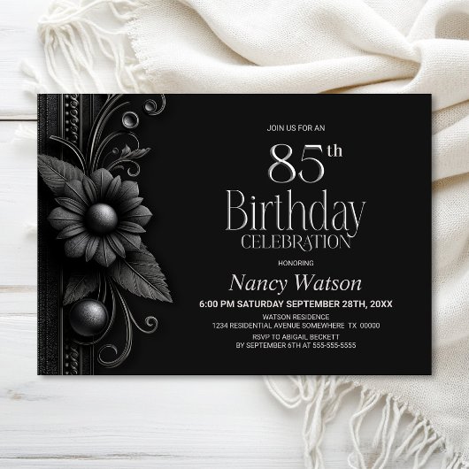 Invitation Fête d'anniversaire 85 ans Grey Flower