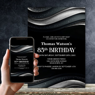 Invitation Fête d'anniversaire 85 ans moderne noir et argent