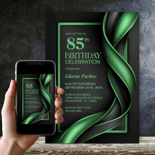 Invitation Fête d'anniversaire 85 ans moderne noir et vert
