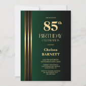 Invitation Fête d'anniversaire 85 ans vert noir rayures dorée (Devant)