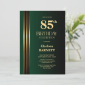 Invitation Fête d'anniversaire 85 ans vert noir rayures dorée (Debout devant)