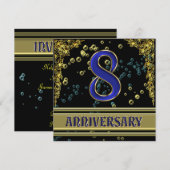 Invitation Fête d'anniversaire 8 ans Black and Gold (Devant / Derrière)