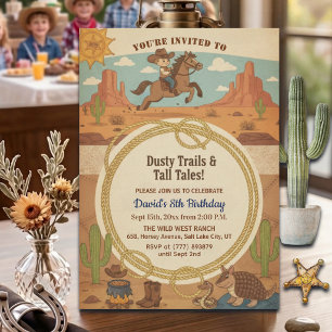 Invitation Fête d'anniversaire 8 ans Cowboy Mignon avec Cheva