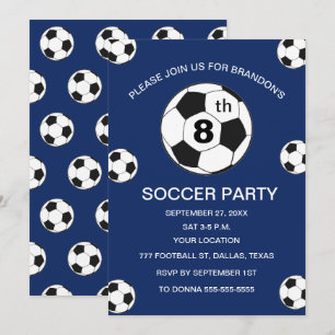 Invitation Fête d'anniversaire 8 ans Football Bleu Garçons Sp