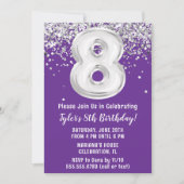 Invitation Fête d'anniversaire 8 ans Purple Silver (Devant)