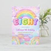 Invitation Fête d'anniversaire 8 ans Sparkle Rainbow (Debout devant)