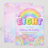 Invitation Fête d'anniversaire 8 ans Sparkle Rainbow (Devant / Derrière)