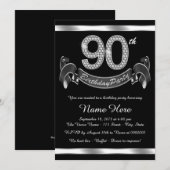 Invitation Fête d'anniversaire 90 ans argentée (Devant / Derrière)
