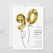 Invitation Fête d'anniversaire 90 ans Balloon Or Minimal 90 (Devant)