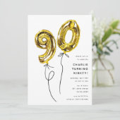 Invitation Fête d'anniversaire 90 ans Balloon Or Minimal 90 (Debout devant)