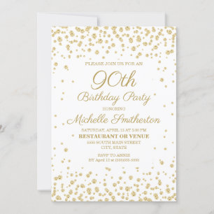 Invitation Fête d'anniversaire 90 ans Blanche avec Paillettes
