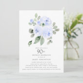 Invitation Fête d'anniversaire 90 ans Blue Floral Eucalyptus (Debout devant)