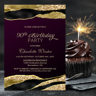 Invitation Fête d'anniversaire 90 ans Bourgogne et Or