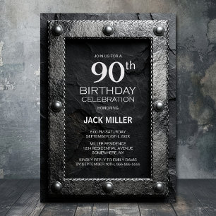 Invitation Fête d'anniversaire 90 ans cadre argent ardoise no