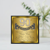 Invitation Fête d'anniversaire 90 ans en or (Debout devant)
