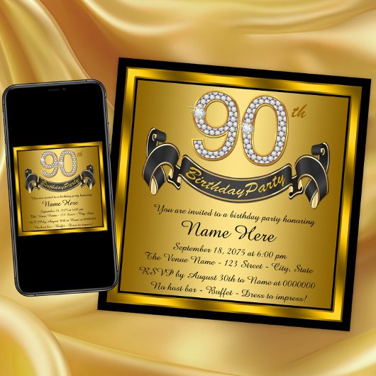 Invitation Fête d'anniversaire 90 ans en or