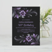 Invitation Fête d'anniversaire 90 ans Fleurs Noir Violet (Debout devant)