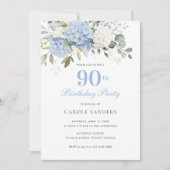 Invitation Fête d'anniversaire 90 ans Hydrangea Bleu Floral (Devant)
