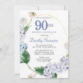 Invitation Fête d'anniversaire 90 ans Hydrangea Rose  (Devant)