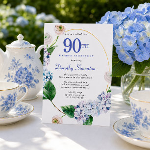 Invitation Fête d'anniversaire 90 ans Hydrangea Rose 