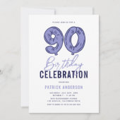Invitation Fête d'anniversaire 90 ans Modern Blue (Devant)