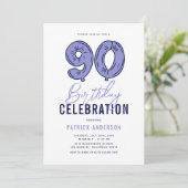 Invitation Fête d'anniversaire 90 ans moderne bleu (Debout devant)