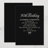 Invitation Fête d'anniversaire 90 ans Noir Blanc Perle Script (Devant / Derrière)