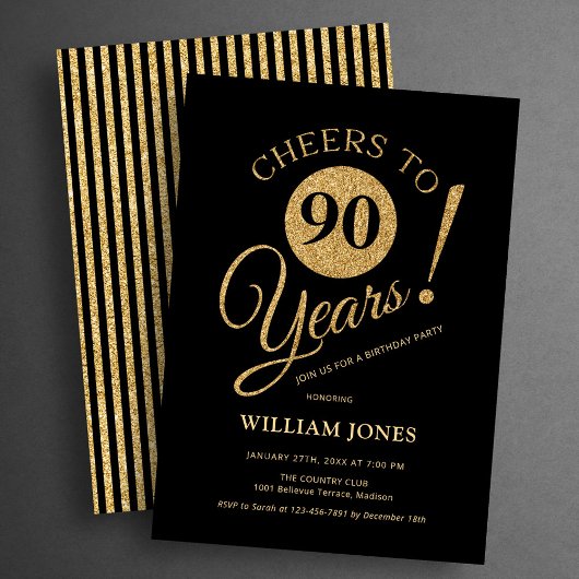 Invitation Fête d'anniversaire 90 ans Or Noir