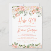 Invitation Fête d'anniversaire 90 ans Peach Blush Ivory Flora (Devant)