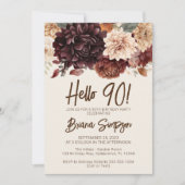 Invitation Fête d'anniversaire 90e Brown Beige Ivory Floral (Devant)