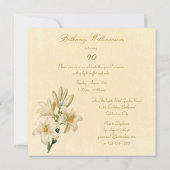 Invitation Fête d'anniversaire 90e Chic Vintage Lily Fleurs (Dos)