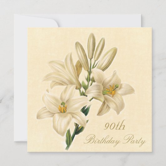Invitation Fête d'anniversaire 90e Chic Vintage Lily Fleurs (Devant)