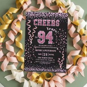 Invitation Fête d'anniversaire 94 ans Strass Rose Pailleté