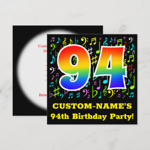 Invitation Fête d'anniversaire 94 ans : Symboles de musique a