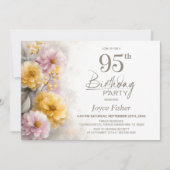 Invitation Fête d'anniversaire 95 ans aux fleurs roses et ora (Devant)