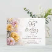 Invitation Fête d'anniversaire 95 ans aux fleurs roses et ora (Debout devant)