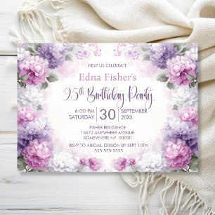 Invitation Fête d'anniversaire 95 ans aux fleurs violettes et