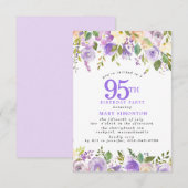 Invitation FÊTE D'ANNIVERSAIRE 95 ans Fleurs de rose violette (Devant / Derrière)