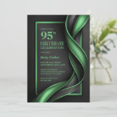 Invitation Fête d'anniversaire 95 ans moderne noir et vert (Debout devant)