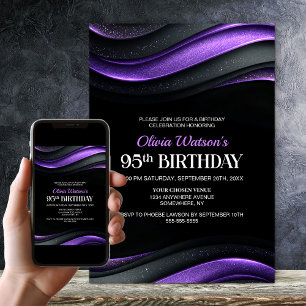 Invitation Fête d'anniversaire 95 ans moderne noir et violet