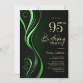 Invitation Fête d'anniversaire 95 ans moderne noire et verte (Devant)