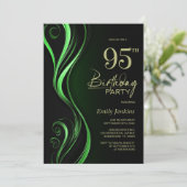 Invitation Fête d'anniversaire 95 ans moderne noire et verte (Debout devant)