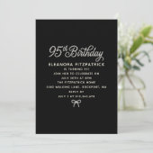 Invitation Fête d'anniversaire 95 ans Noir Blanc Perle Script (Debout devant)