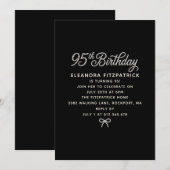Invitation Fête d'anniversaire 95 ans Noir Blanc Perle Script (Devant / Derrière)