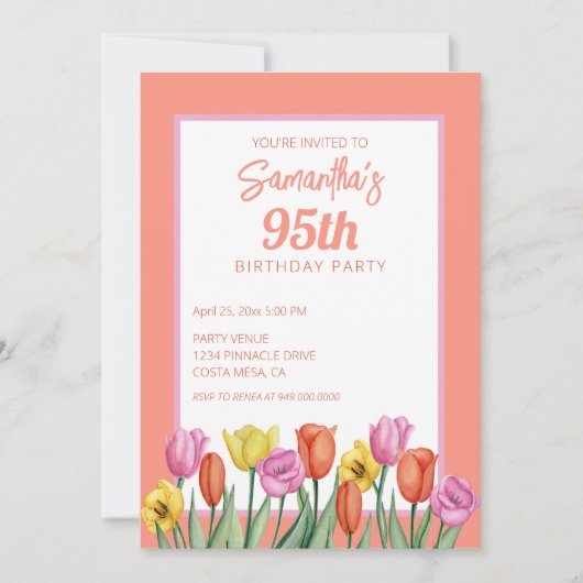 Invitation Fête d'anniversaire 95 ans thème floral (Devant)