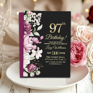Invitation Fête d'anniversaire 97 Or Floral Élégant
