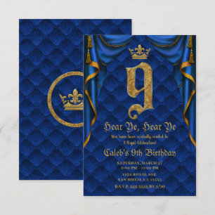 Invitation Fête d'anniversaire 9 9 ans Couronne royale bleue
