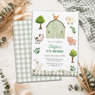 Invitation Fête d'anniversaire 9 ans Animaux de la ferme à l'